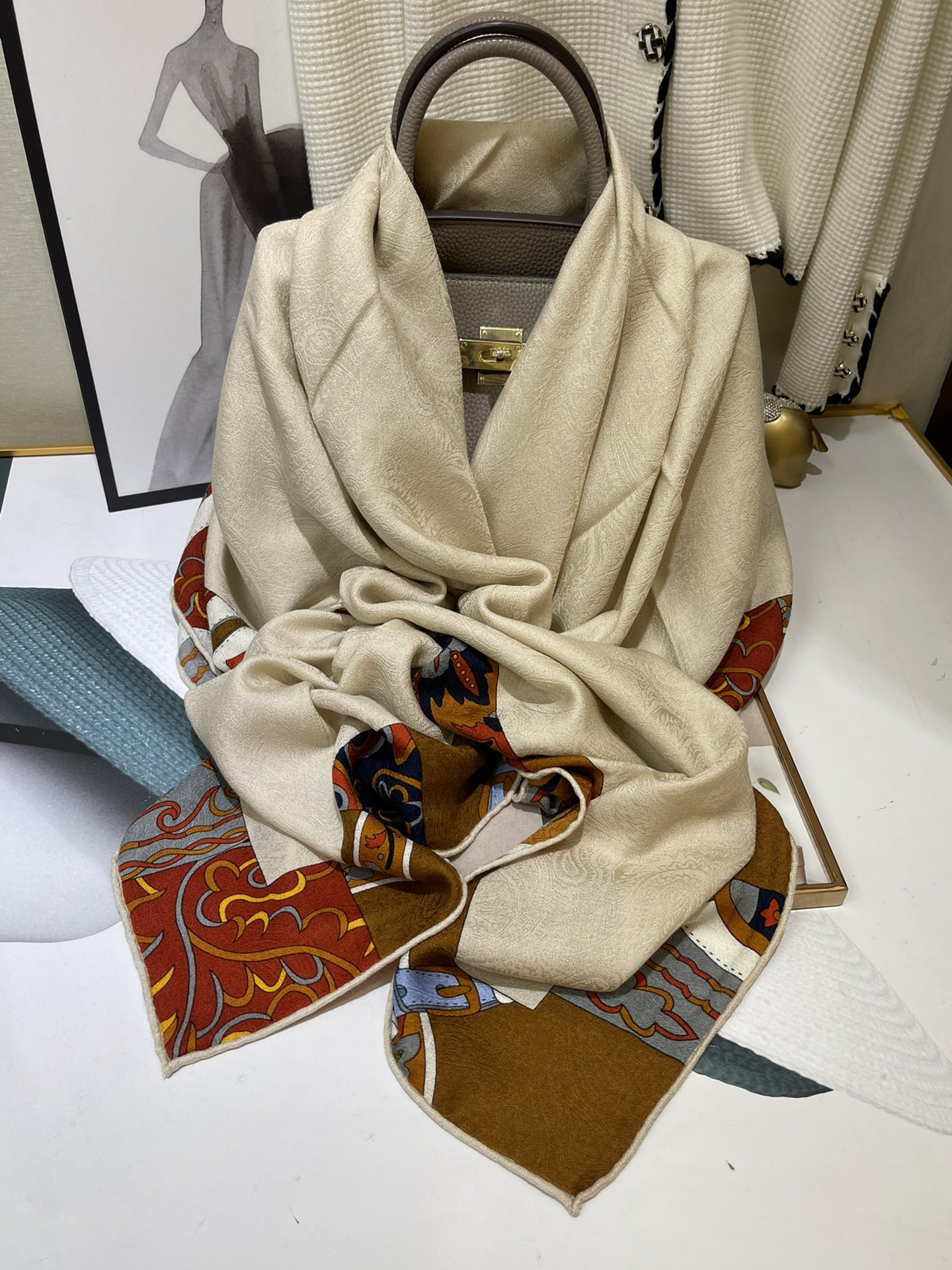 H**mes square towel-140*140cm