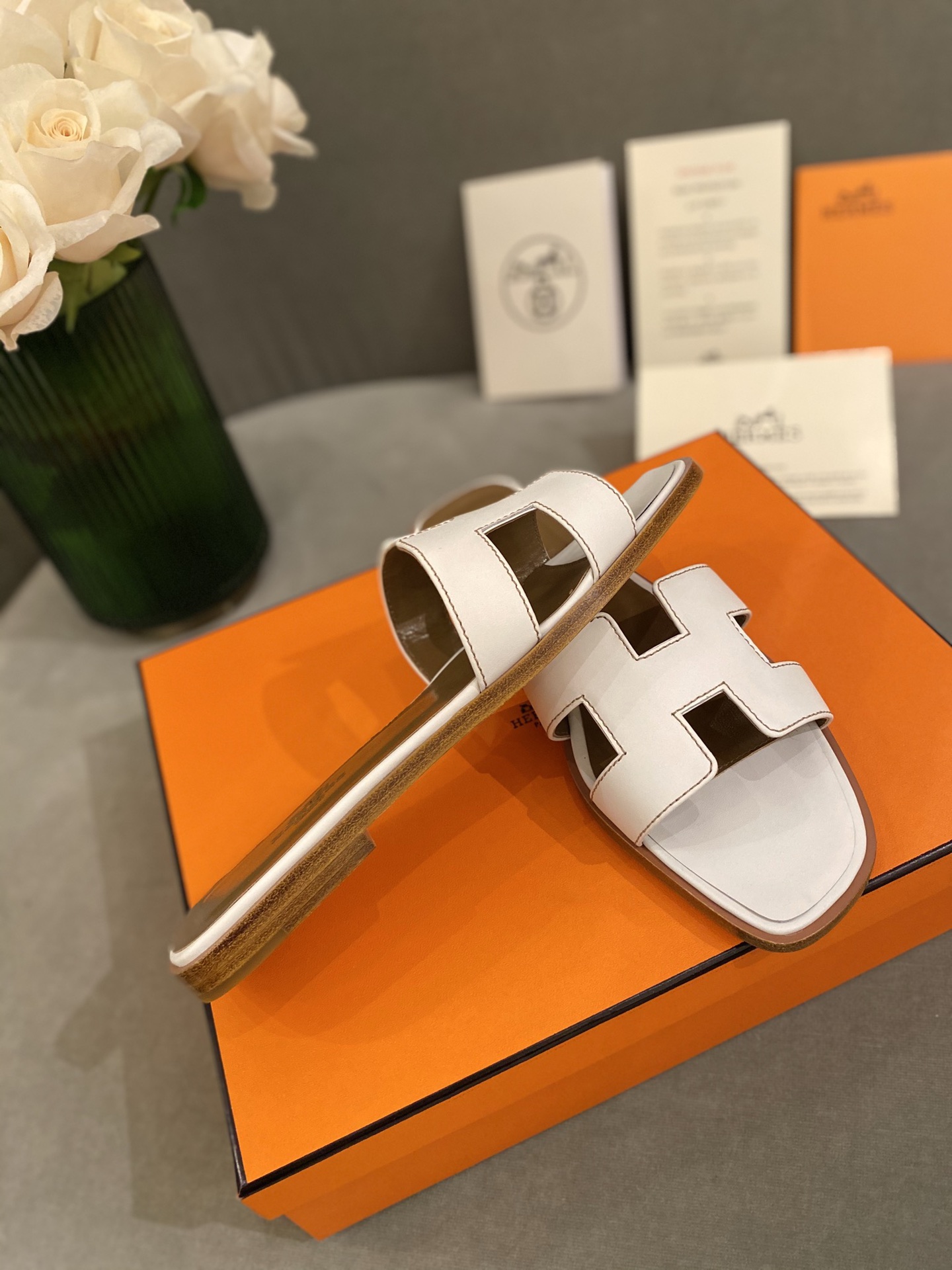 H**mes slippers in smooth leather