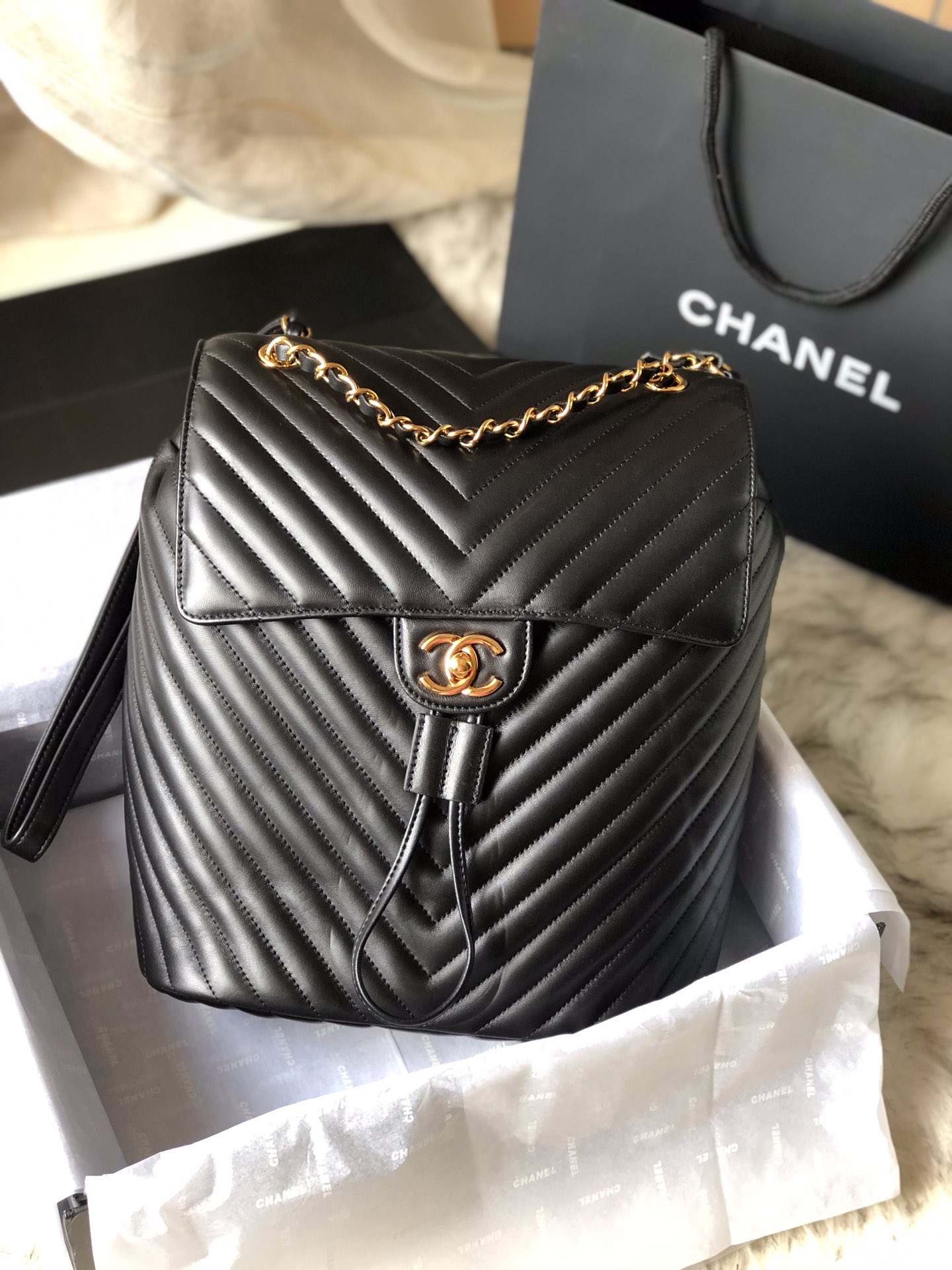 Ch@nel Backpack-Gold Hardware-20*25*10&30*25*15CM