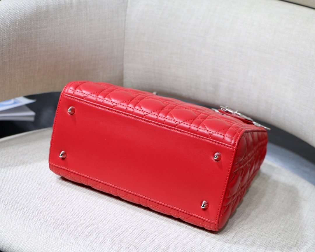 lady D*or handle bag with silver hardware-24cm