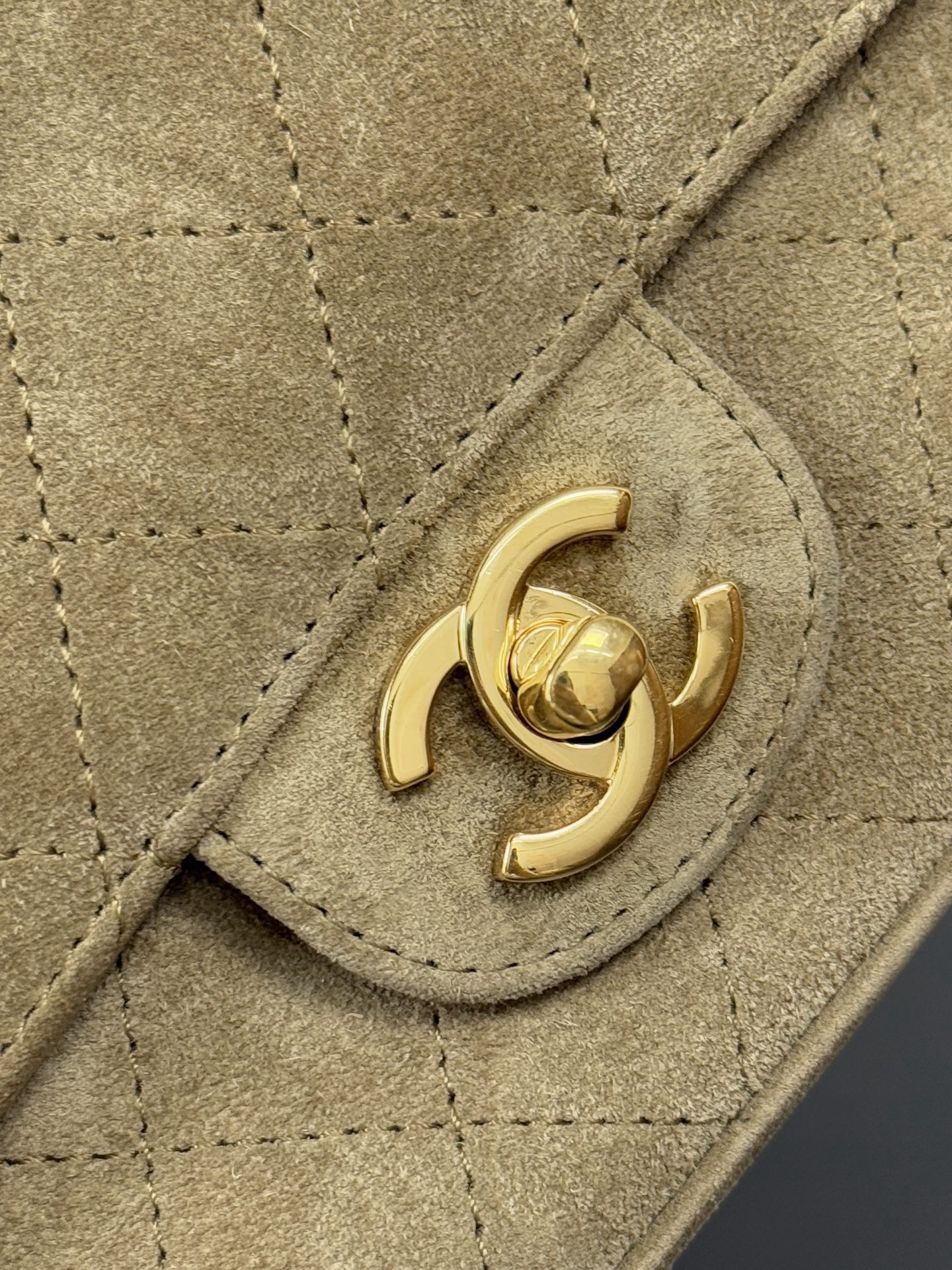 Ch@nel Suede Calfskin Mini Flap Bag In Dark Beige With Gold-tone-13*20*6CM