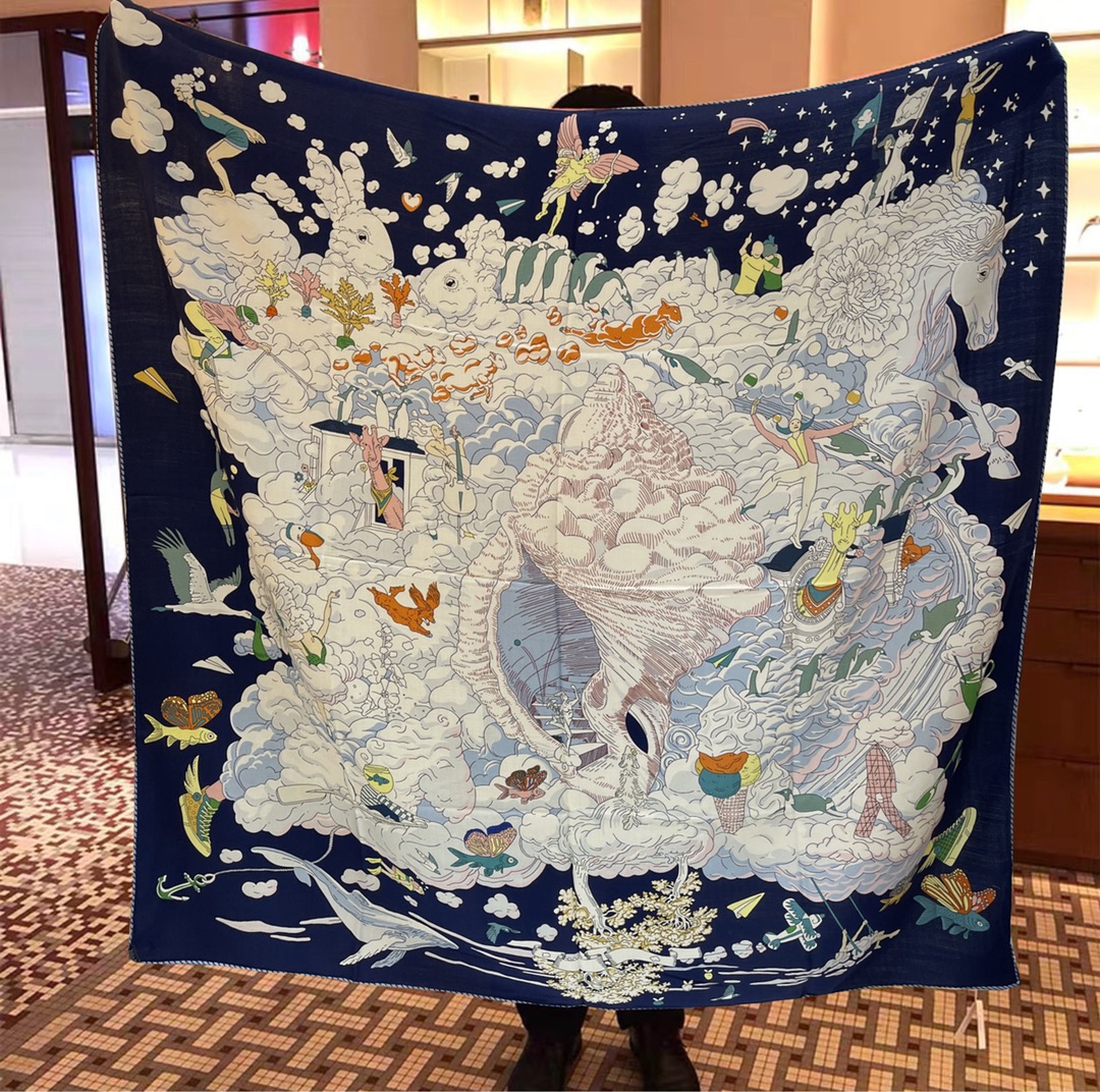 H**mes square towel-140*140cm