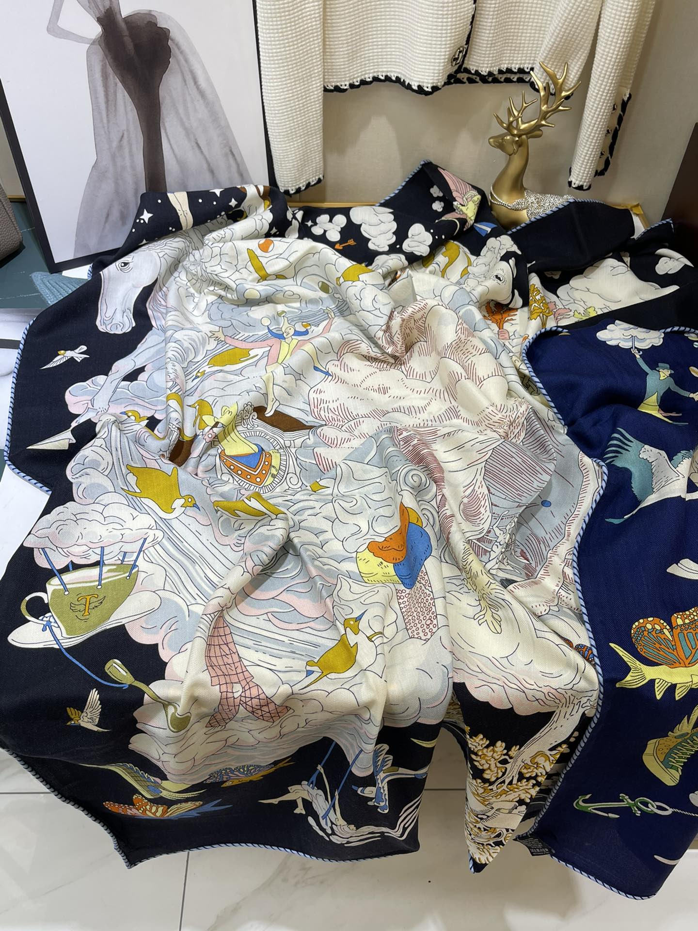 H**mes square towel-140*140cm