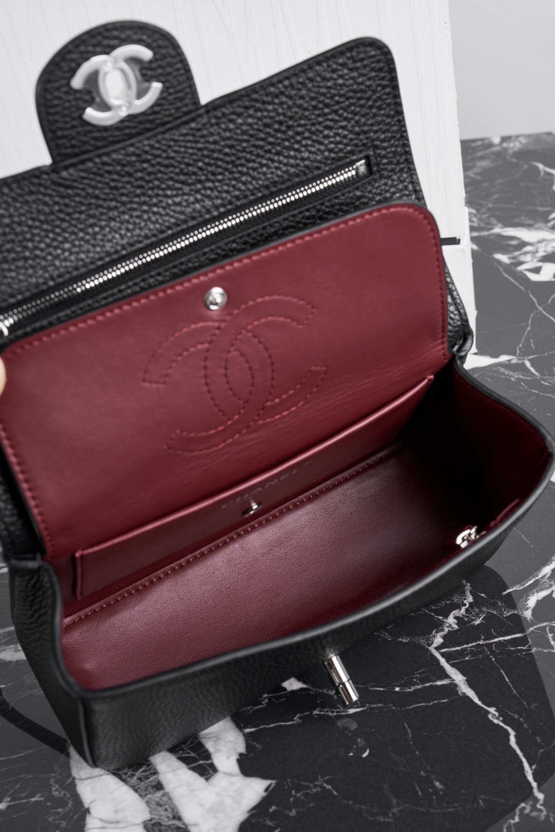 Ch@nel Mini Flap Bag, Grained Calfskin-13*20*6CM