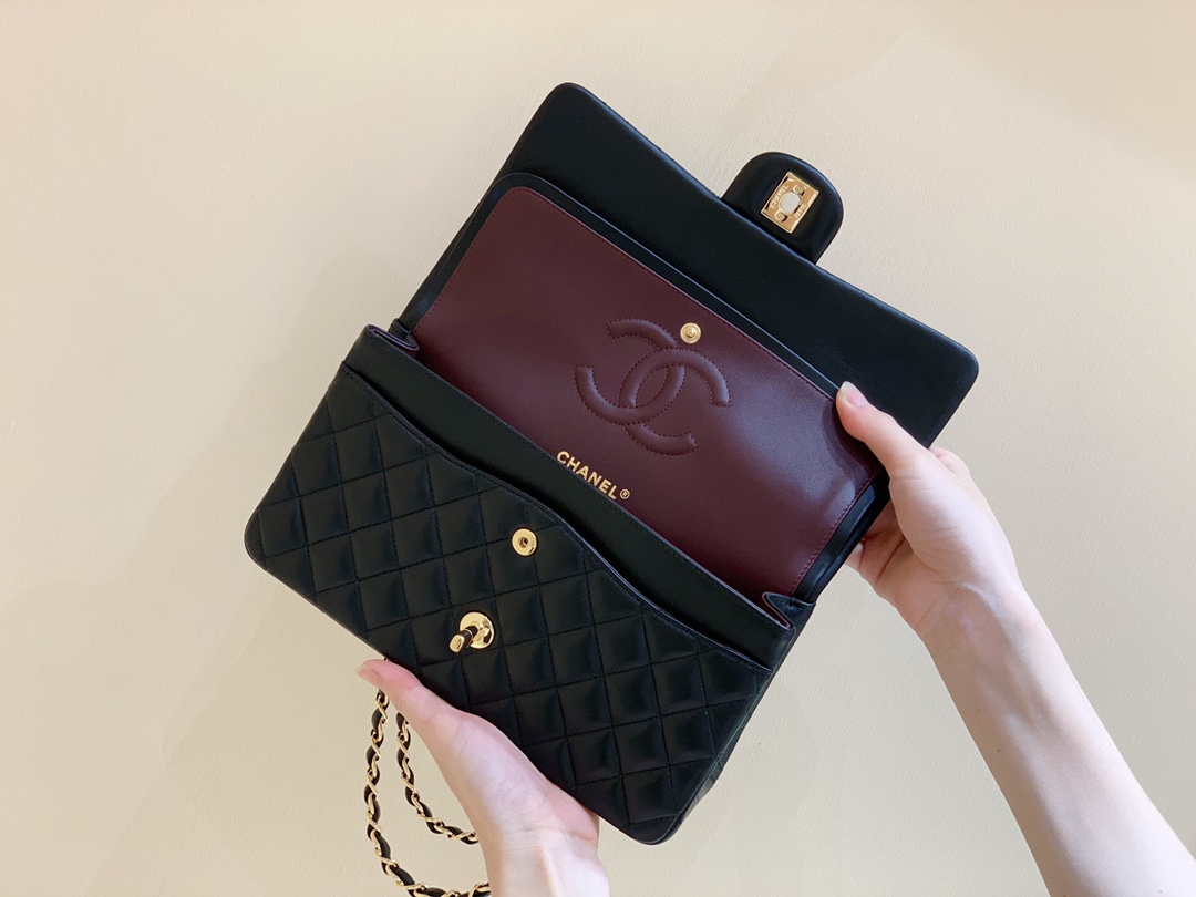 Ch@nel Flap Bag-Lambskin Leather-Gold Hardware-25CM