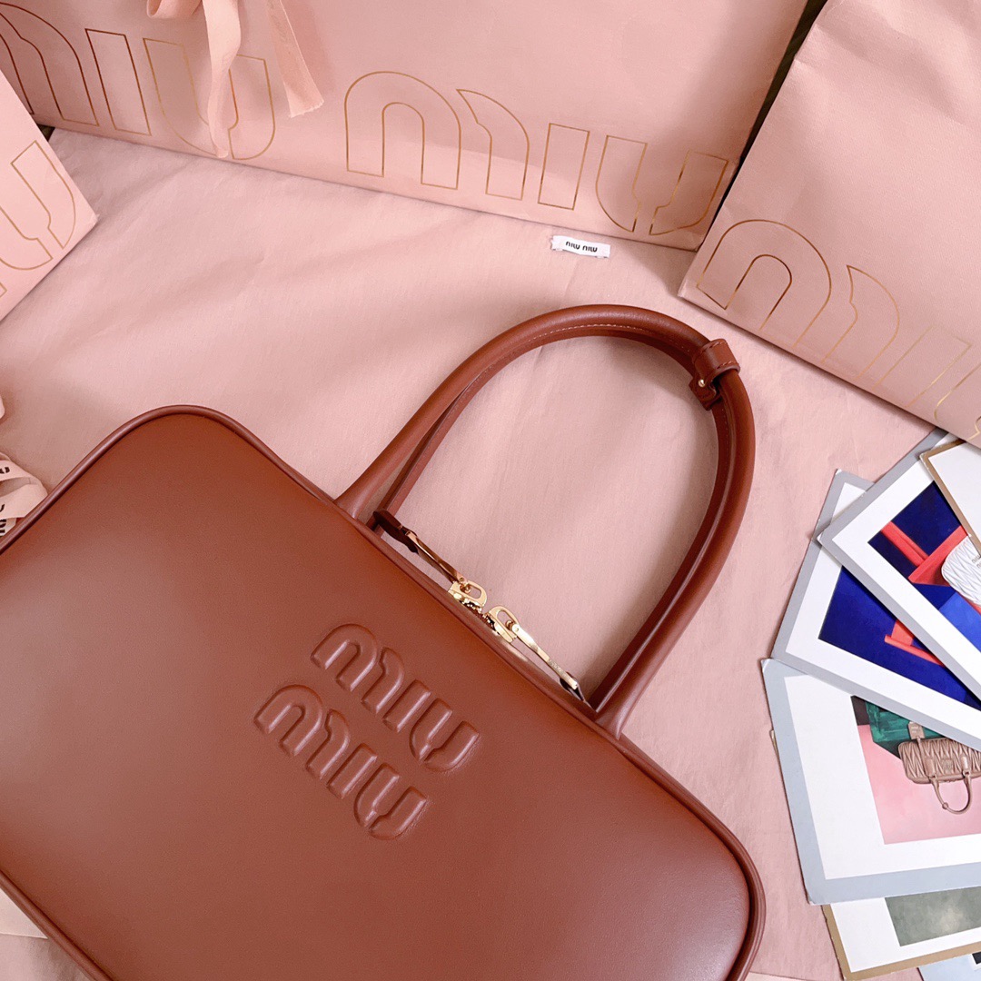 M1um1u leather top handbag-29x17x9cm