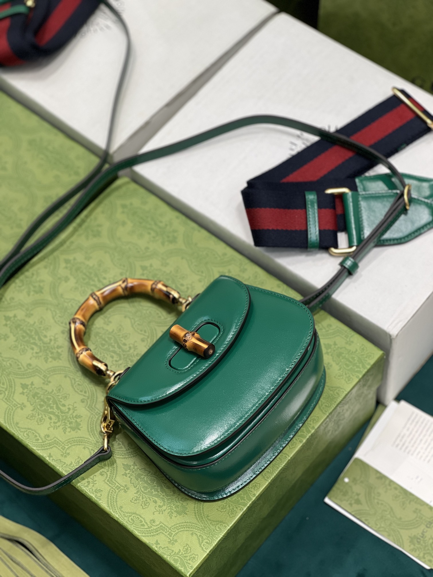 G*u*i top handle bag with bamboo-17*12*7.5&21*15*7cm