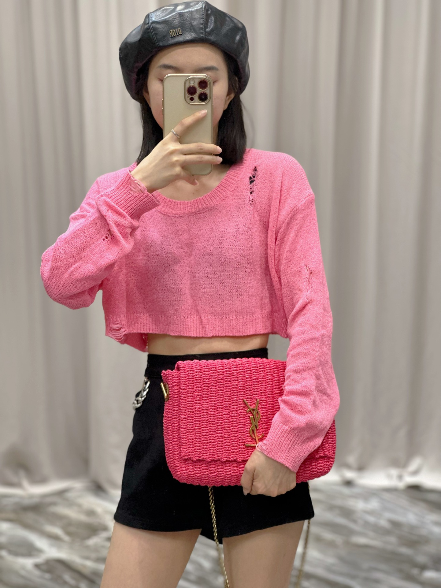 Y*L kate with raffia-28.5×20×6cm