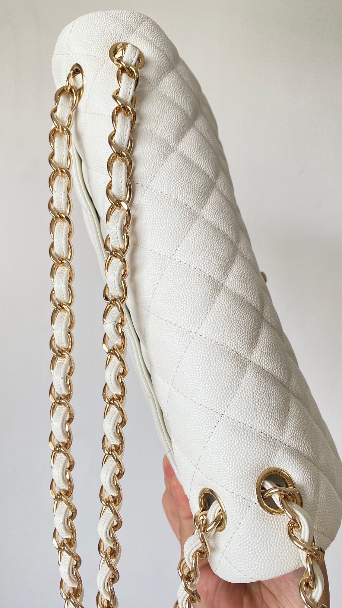 Ch@nel Flap Bag-Cavir Leather-Gold-30CM