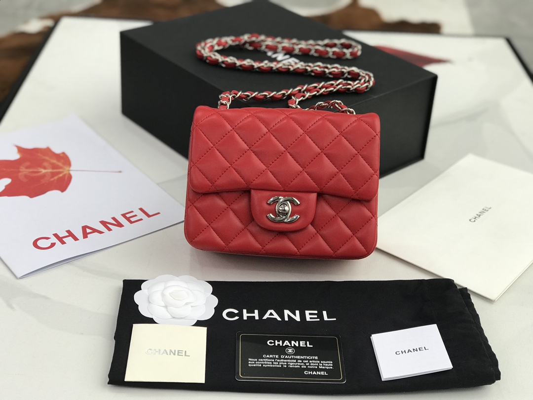 Ch@nel Flap Bag-Lambskin Leather-17CM