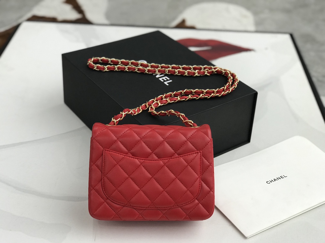 Ch@nel Flap Bag-Lambskin Leather-17CM