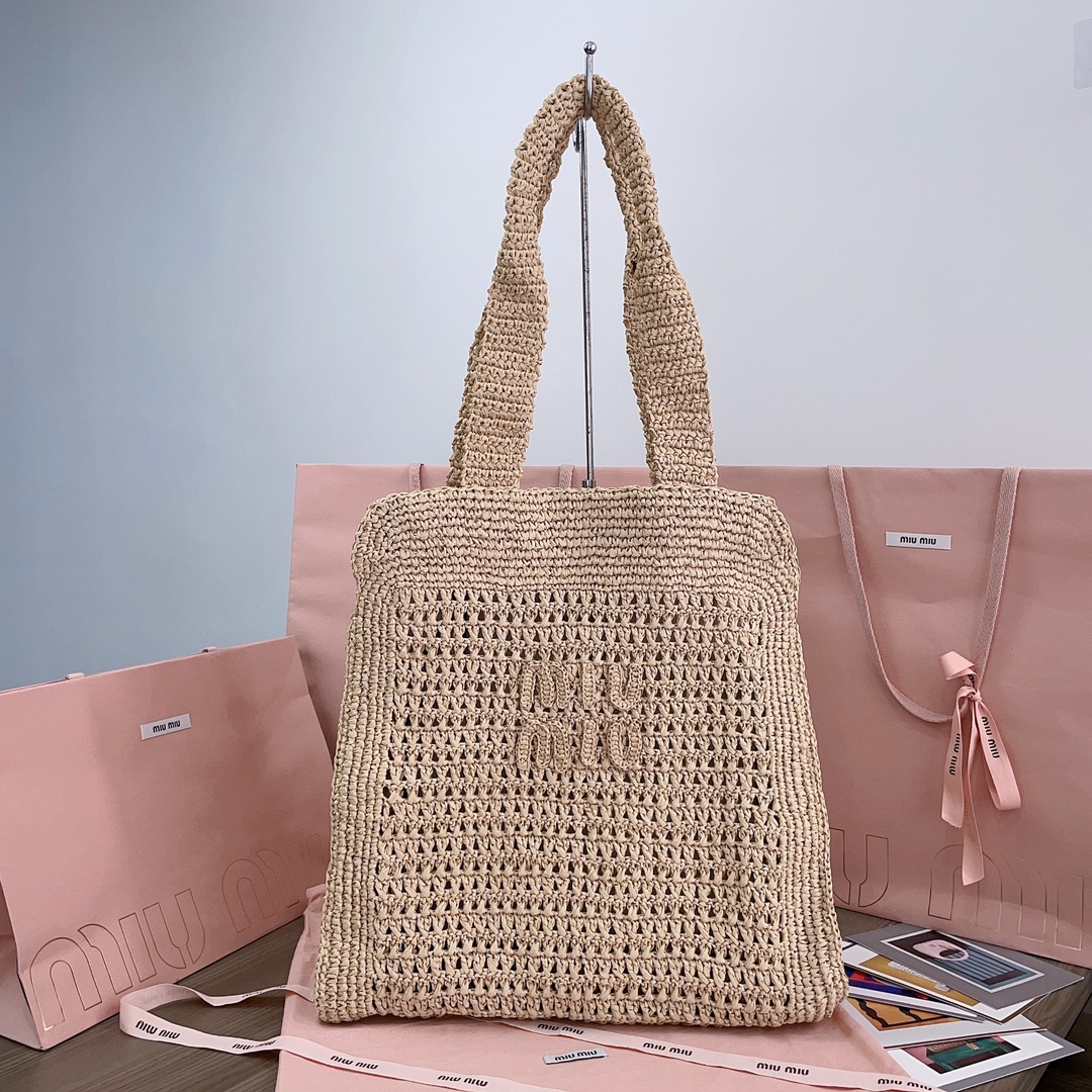 M*um*u crochet raffia tote bag-38.5x 40 x10cm