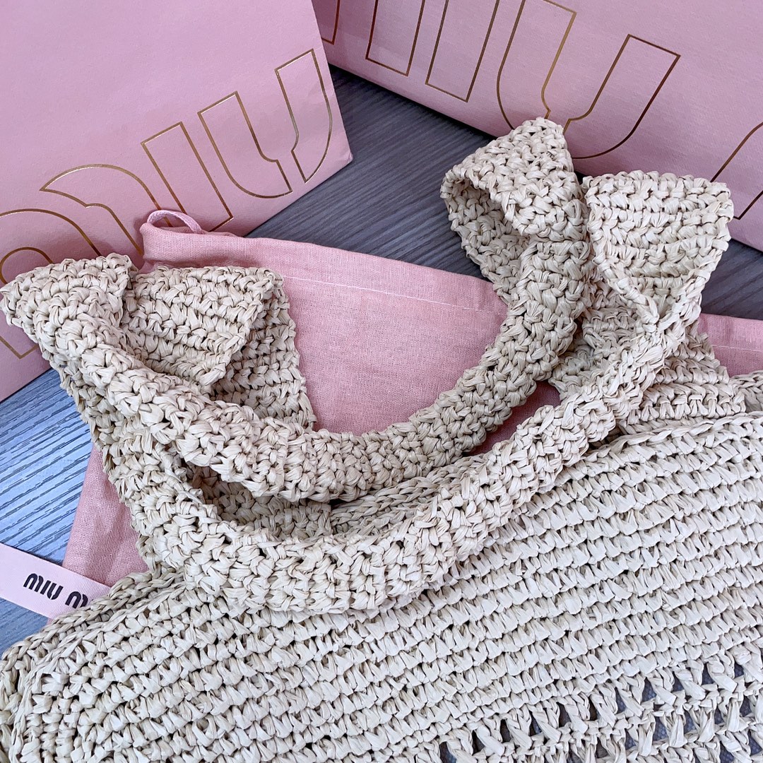 M*um*u crochet raffia tote bag-38.5x 40 x10cm