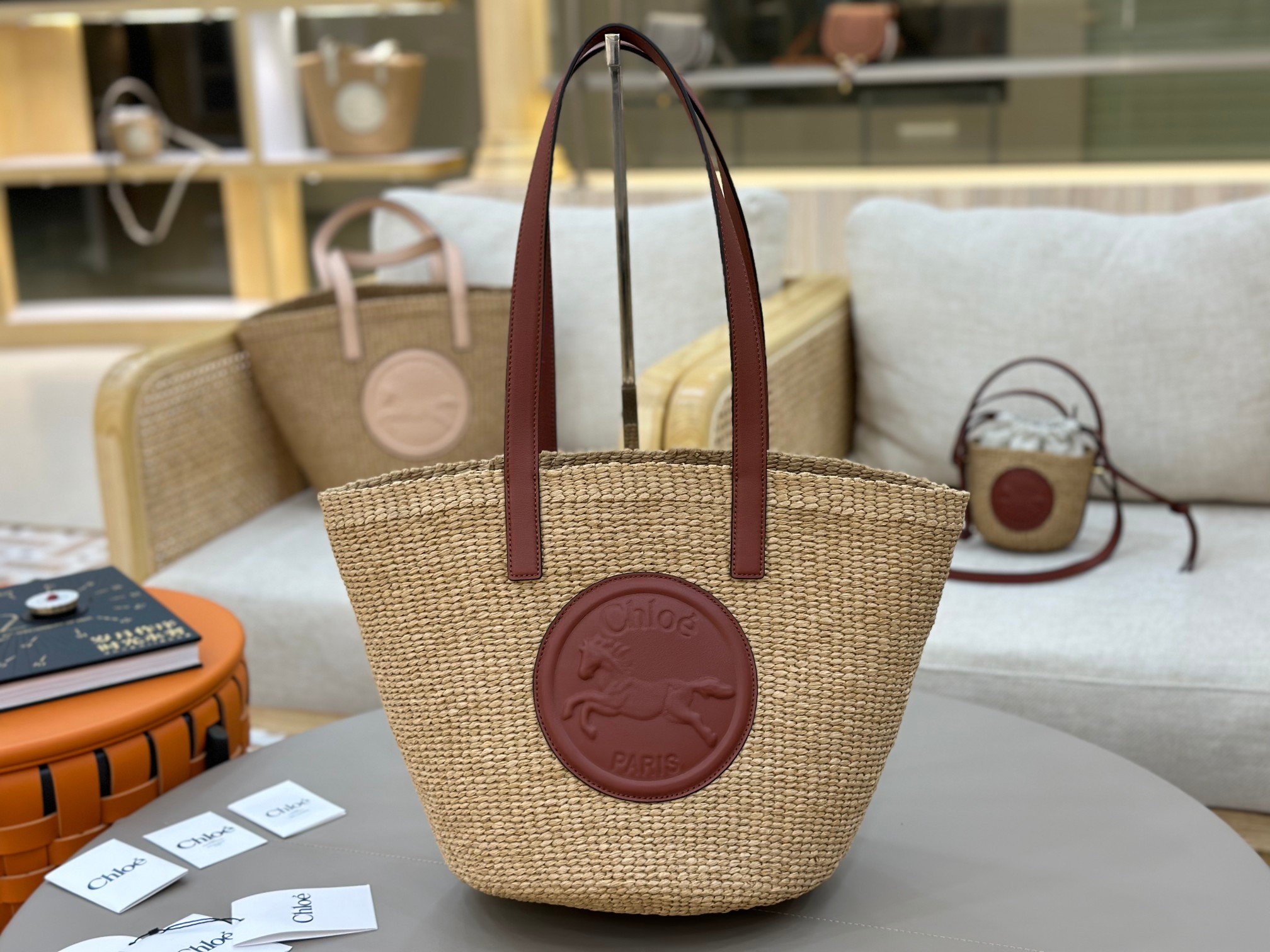 Chloé Horse Medal Basket In Natural Fibers-46*27*30CM