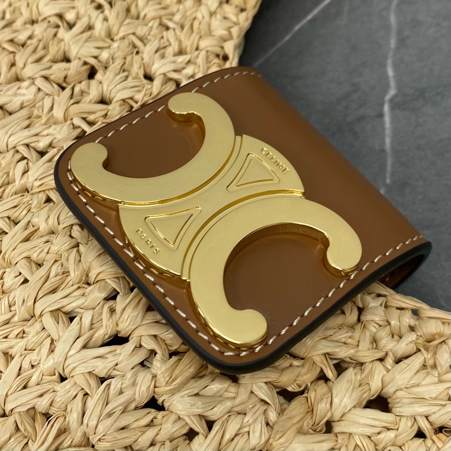 Ceili Cabas Triangle in Raffia and Calfskin-20*21*10CM