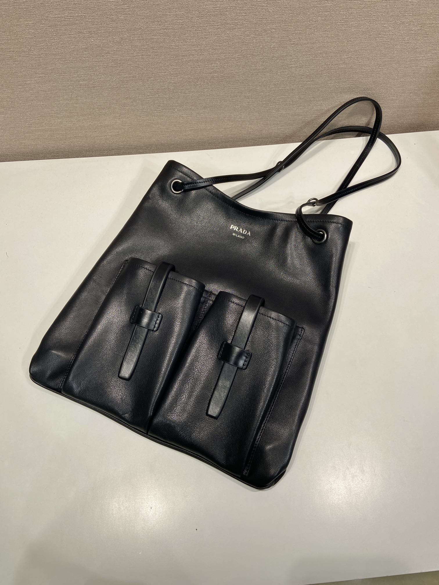 Pra*a Cocoa Brown Leather Shoulder Bag-1BC293-39*33CM