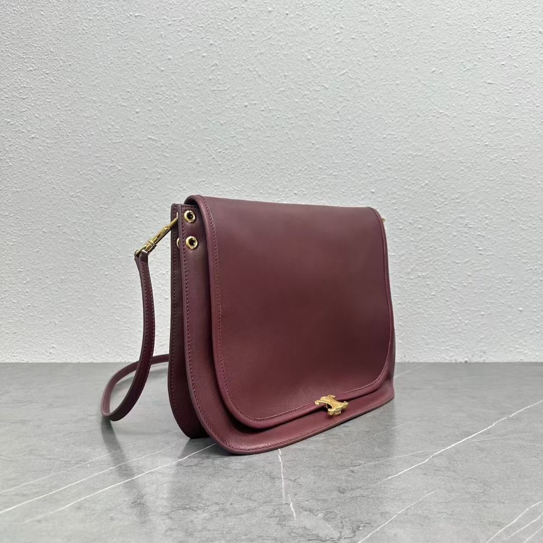 Celin* Soft Triomphe Besace Leather Shoulder Bag-32x7x27CM