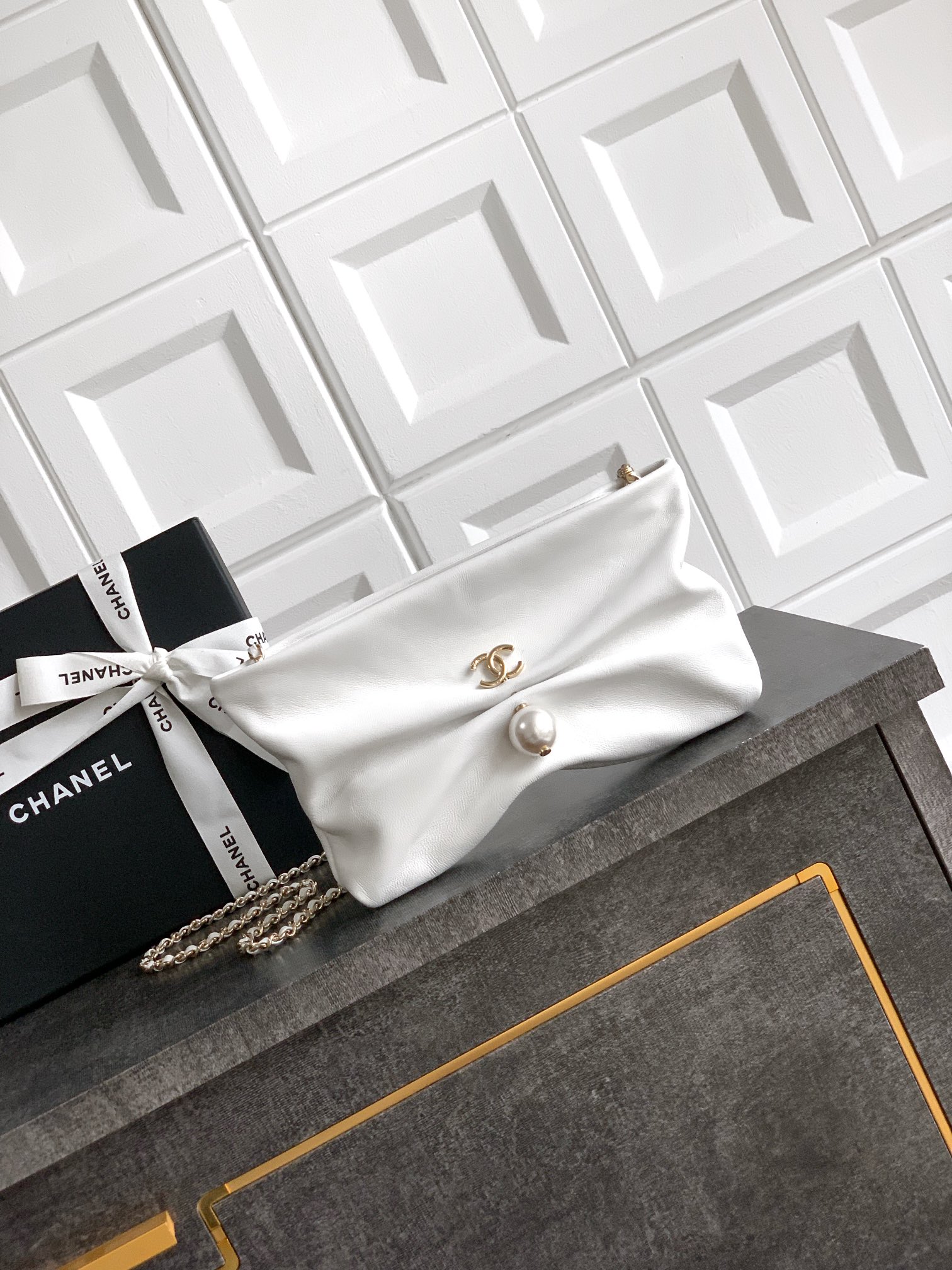 Ch@nel Clutch Bag with Chain Lambskin-14x24 x 5CM