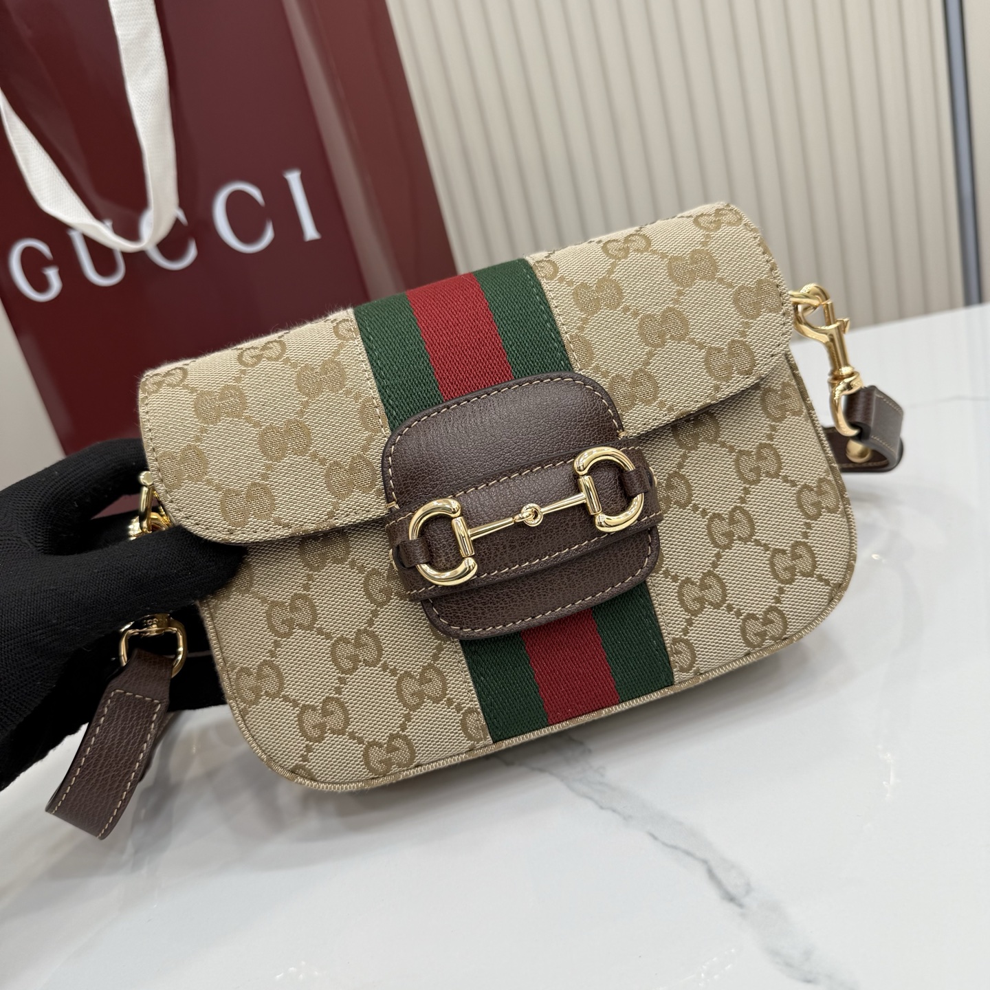 Gvc*1 Ophidia Small Shoulder Bag In Beige And Brown GG Fabric-21*14.5*5.6CM