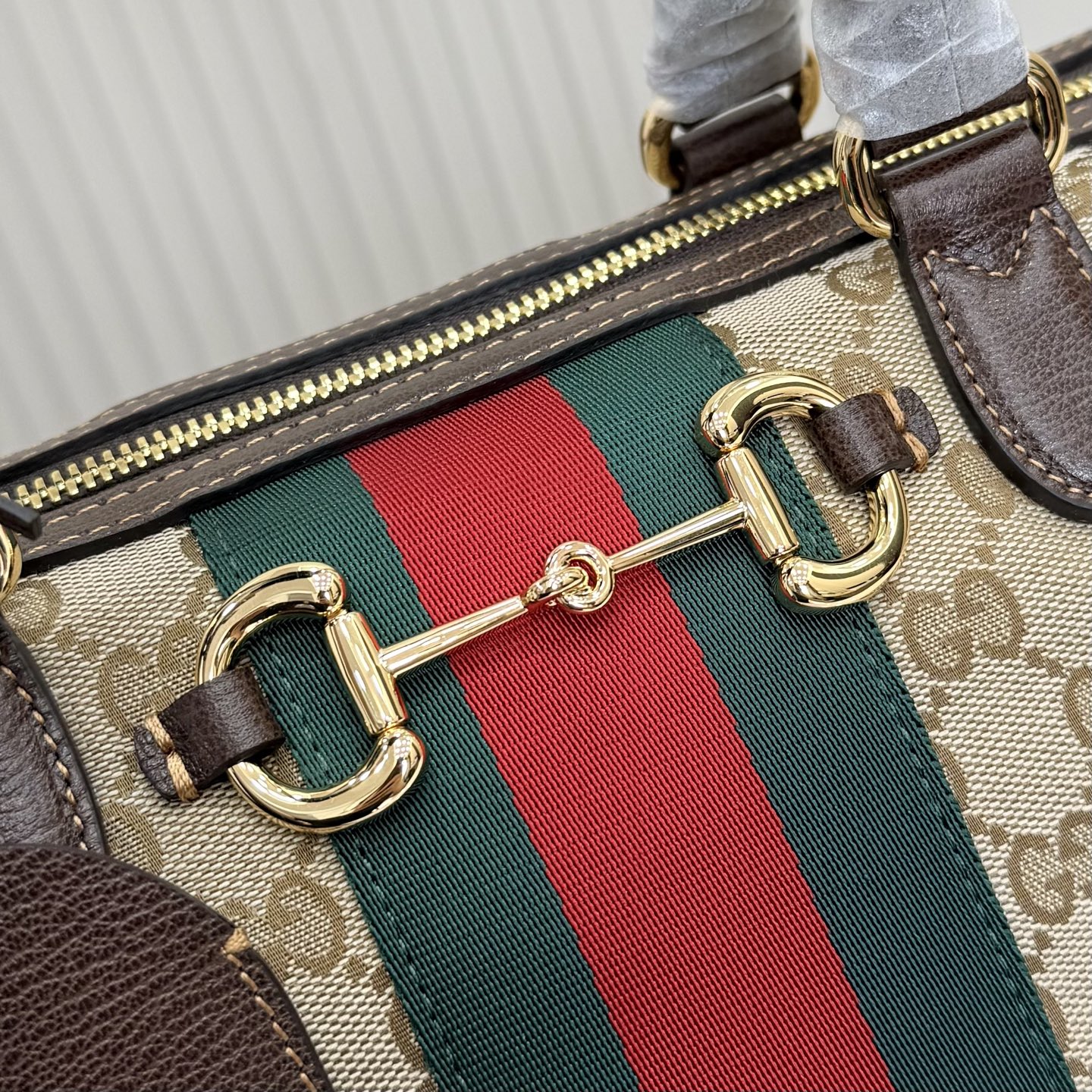 Gv*c* Borsetto Large Boston Bag In Sand And Brown GG canvas-38.5*22.5*13CM