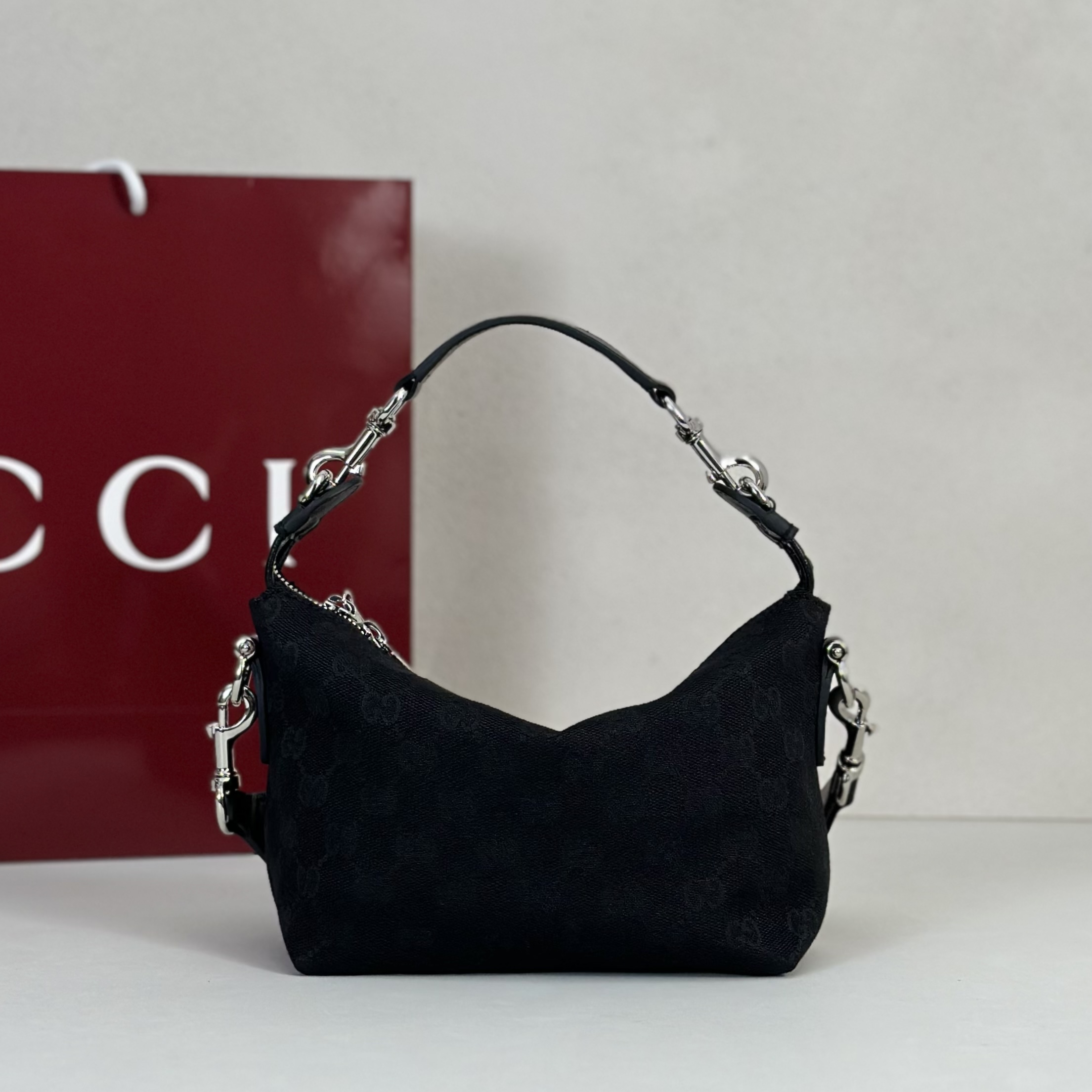 G*ucc* Brera Small Crossbody Bag In Black GG Canvas-25.5*14*8CM