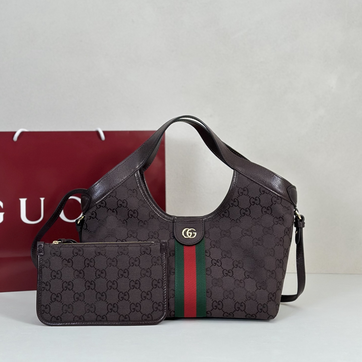 Guc*ci Giglio Small Tote Bag In Dark Brown GG Canvas-25*20*15CM
