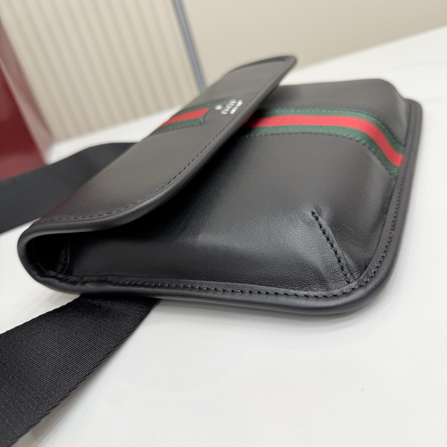 Gv*c* Web Trademark Small Belt Bag In Black Leather