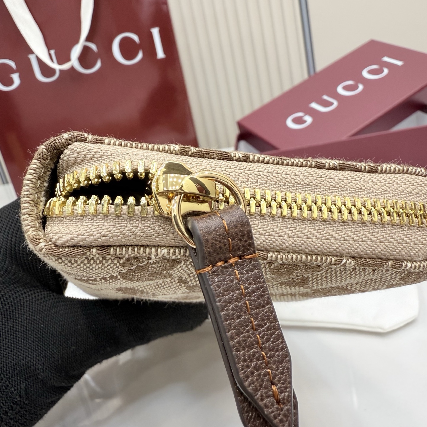 Gvc*1 GG Marmont Zip Around Wallet In Sand And Brown GG canvas-19*10.5*2CM