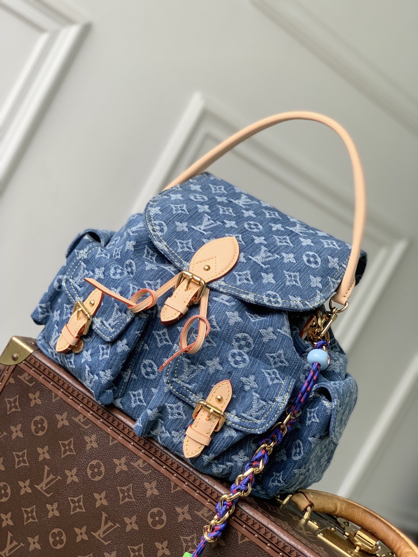 Lou*is Vvtt0n Denim Rendez-Vous Montsouris Cargo Backpack-M27330-32 x 30.5 x 16CM
