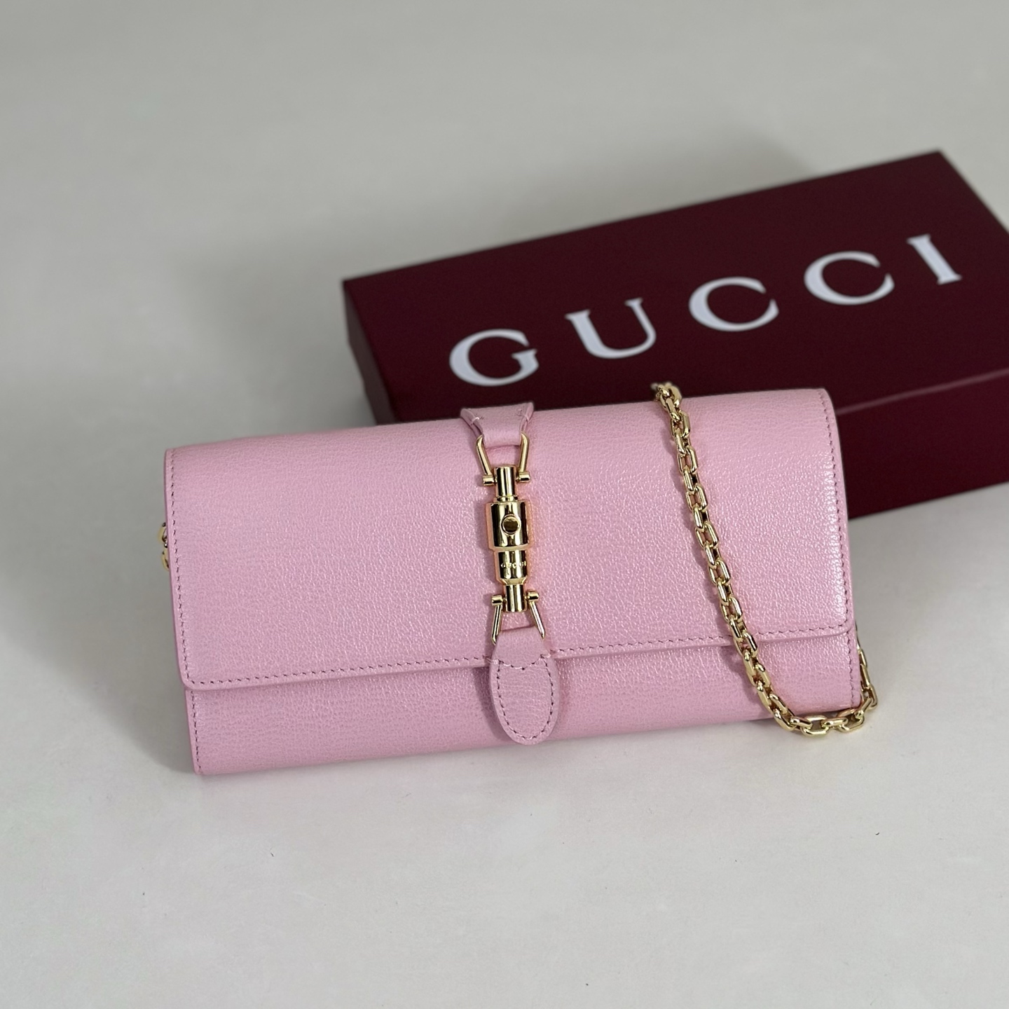 Guc*ci Jackie Wallet On Chain In Pink Leather-24*4*15CM