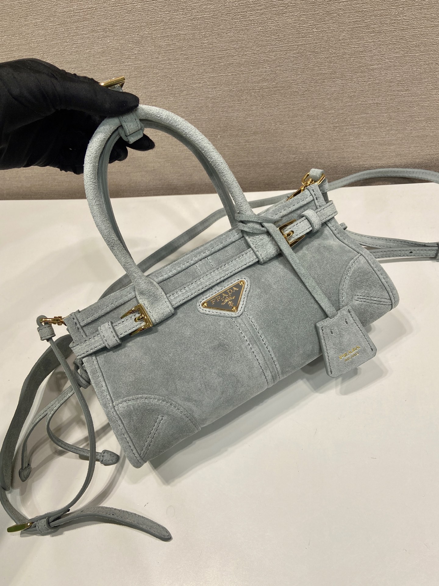 Pra*a Bonnie Suede Handbag-23.5*12*9CM