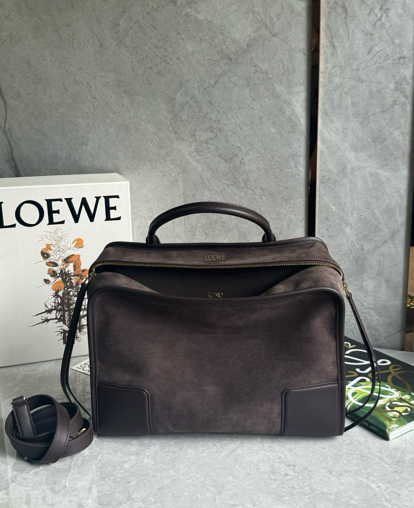 L0ew* Amazone Large Suede Top Handle Bag-34.5*27*14CM