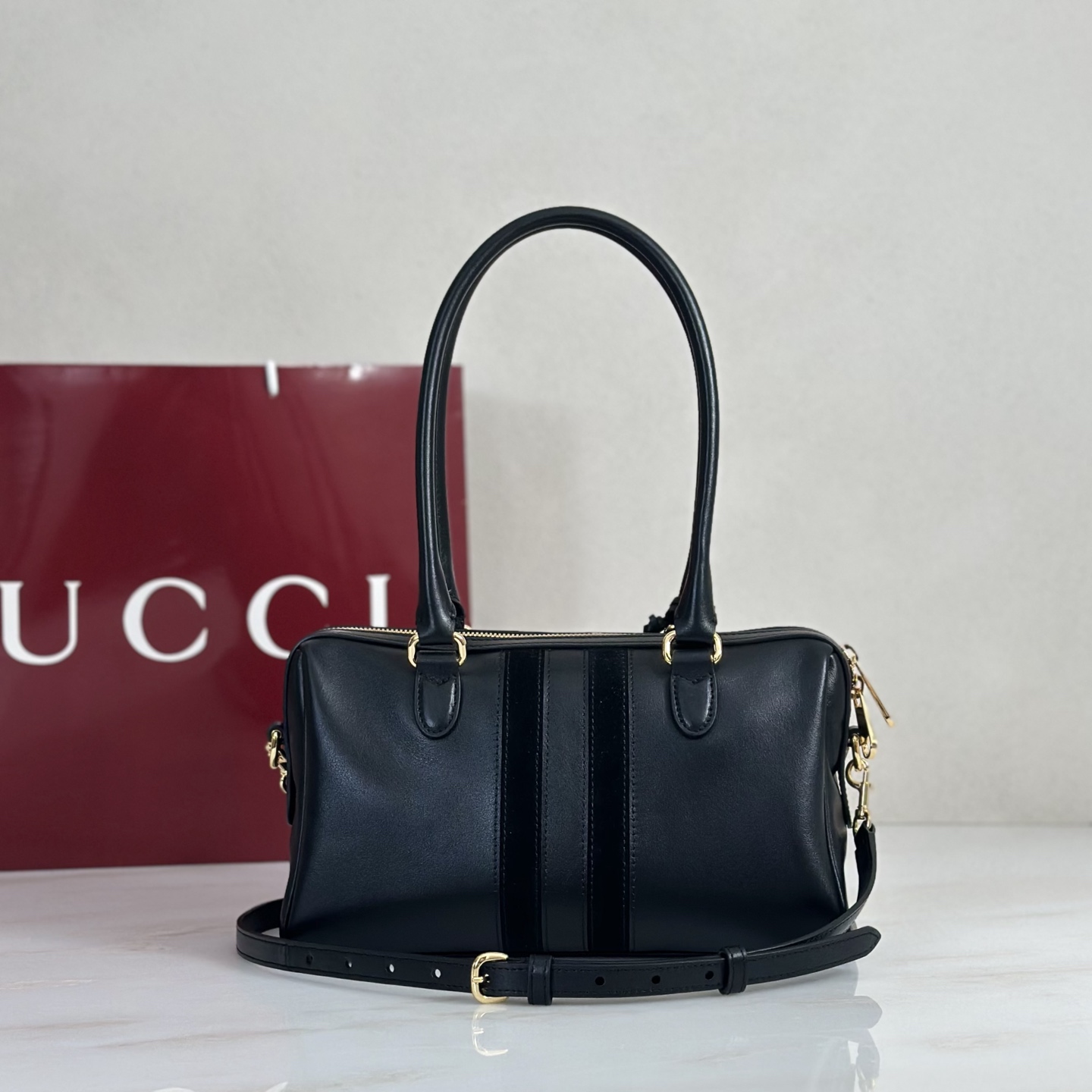 Gvc*1 Borsetto Medium Soston Bag In Black Leather-28*15*10CM