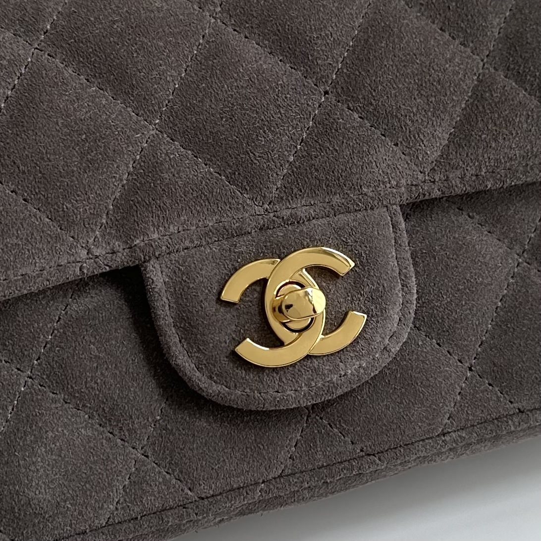 Ch@nel Suede Flap Shoulder Bag-10X25X5CM